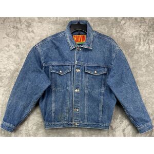 VTG Calvin Klein Men's Trucker Jacket Size Medium Denim‎ Silver Buttons